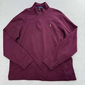 Polo Ralph Lauren Estate Rib Pullover Mens L Burgundy 1/4-Zip Cotton Preppy